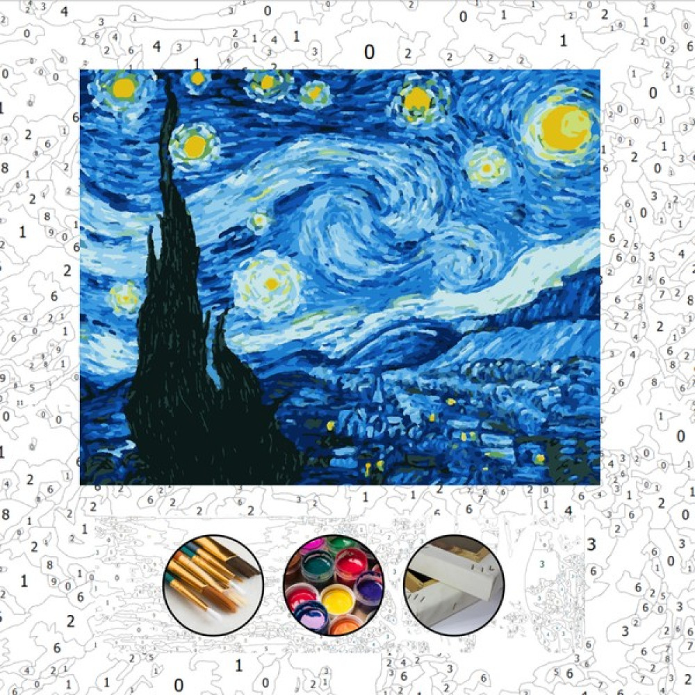 EAL Hobby Art Sayılarla Boyama Hobi Seti Çerçeveli Numaralı Tuval Fırça Boya Dahil 40X50 cm Yıldızlı Gece EAL010 Tuval Fiyatı