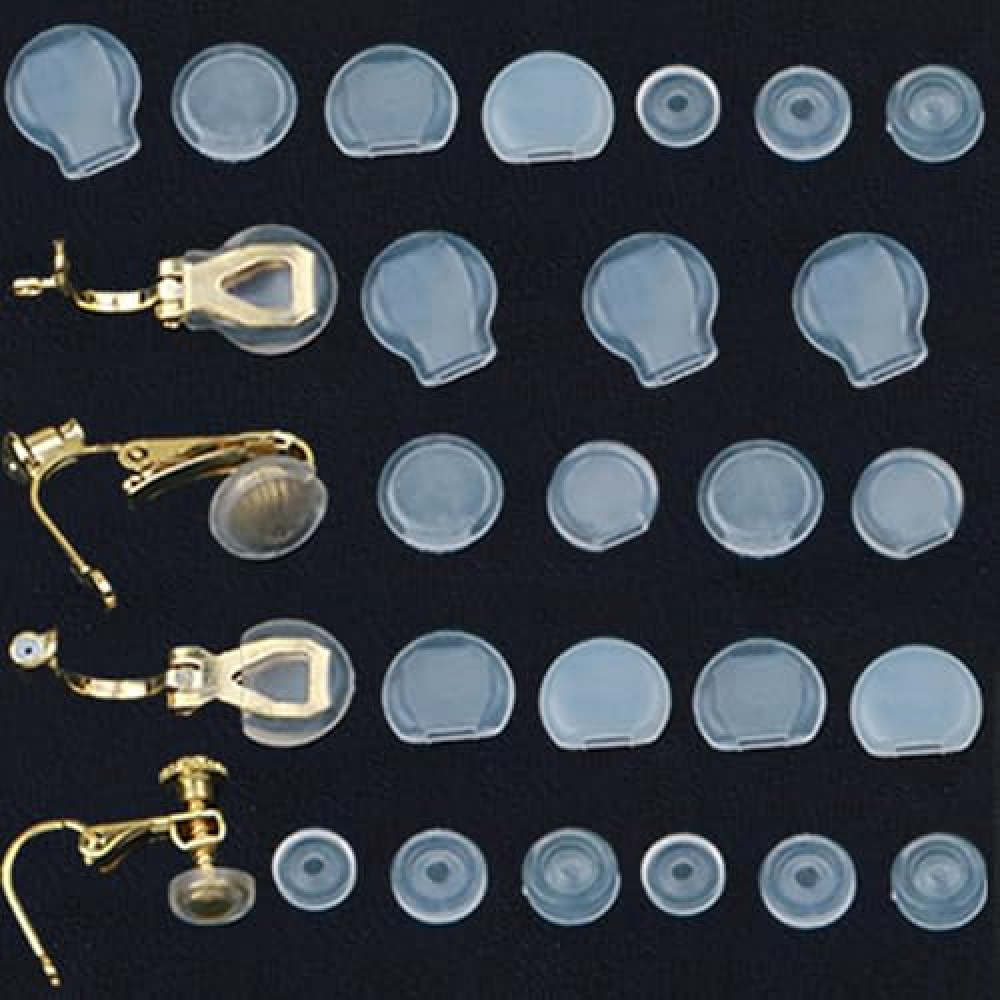 Earring Pads TPE Material (Better Than Silicone), 8 Sizes, Clear, White, Comfort Cushions for Clip-on Earrings (Kit 2)