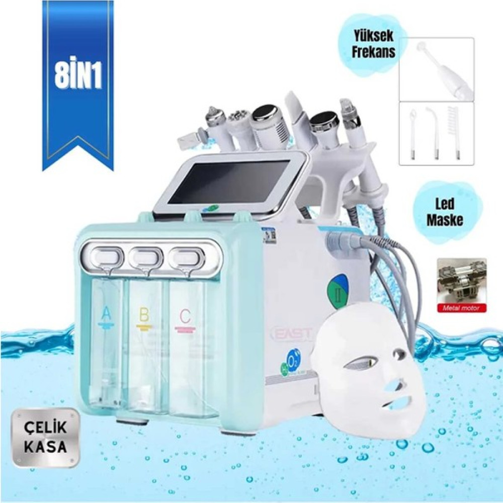East Medikal Hydrafacial 8 In 1 LED Maskeli + Yüksek Frekans ( High Frekans ) Cilt Bakım Cihazı Büyük Motor Sağlık / Bakım / Kozmetik Fiyatı