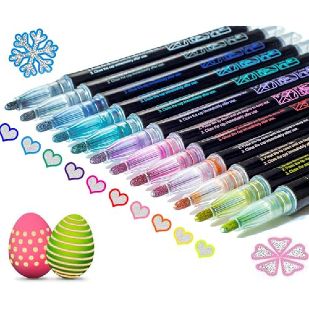 Easter Basket Essentials: 12 Shimmer Markers Outline Glitter Pens Easter Basket Stuffers Teens Tween Teen Girl Gifts Trendy Stuff 4 6 7 10 14 Year Old Arts Crafts Kids Ages 8-12 Art Supplies Kids 9-12