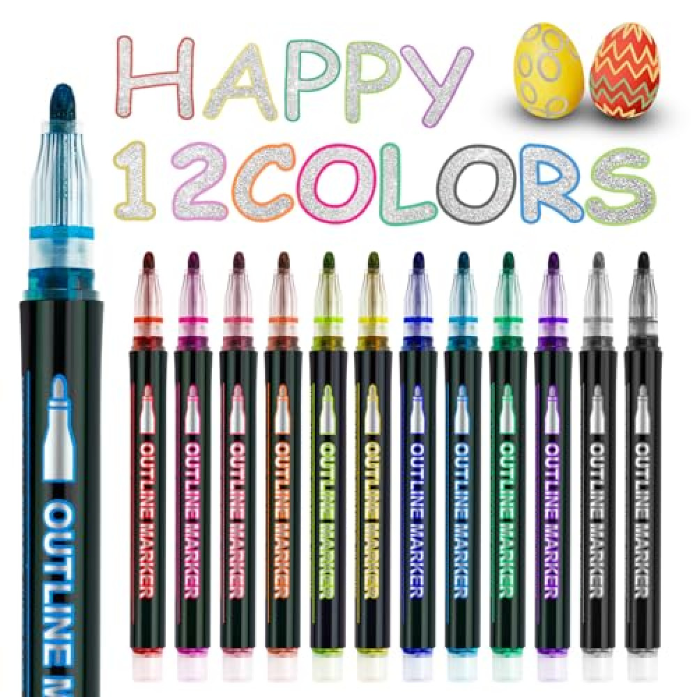 Easter Basket Stuffers for Teens, Easter Basket Essentials, Teen Girls Trendy Stuff, Christmas Stocking Stuffers12 Colors Shimmer Markers Outline Pen Gifts for Boys Girls Party Drawing Art Supplies