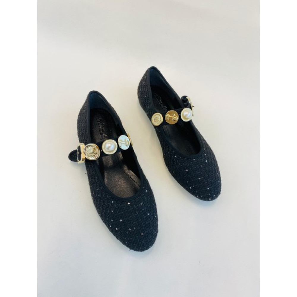 Eataly Shoes Siyah Hogen Düz Tüvit Kumaş Gold Tokalı Babet Babetler Fiyatı