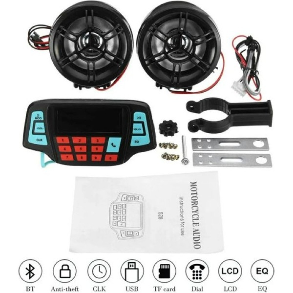 Ebakbak Motosiklet Alarm,mp3+Fm Çalar Su Geçirmez LCD Ekran Motor Mp3 Çalar Motorsiklet için Diğer Aksesuarlar Fiyatı