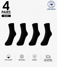4 Pairs Men Women Cotton Mid Cut Cushion Sport Socks Black Size 5-10 AU Suba Socks price