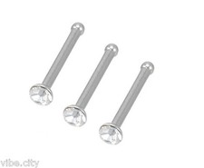3 x Nose Stud Bone 316L Stainless Steel 2mm Clear Crystal Gem 18g Aussie Seller Nose Stud price