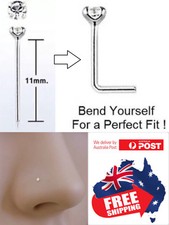 925 Solid Silver 22g Nose Stud Tiny 1.25mm Prong Set CZ Top Bent it yourself 1pc Nose Stud price