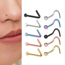 1-5PCS 20g Nose Stud Plain Ball Top Flat Screw L Shaped Surgical Steel Piercing Nose Stud price