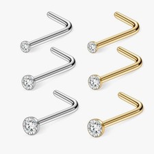 1-10pcs 20g Surgical Steel Bezel L Shape Gem Nose Stud Ring Nose Piercing Nose Stud price