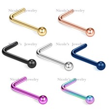 1-7pcs 20g Surgical Steel L Shape Nose Stud Ring with Ball End Piercing Jewelry Nose Stud price
