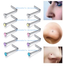 1-2-5pcs 18g 20g Surgical Steel L Shape Bend Gem Nose Stud Ring Piercing Nose Stud price
