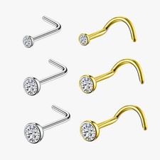1-10pcs 20g Surgical Steel L Shape Screw Bezel Gem Nose Stud Ring Nose Piercing Nose Stud price