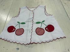 Cherry Applique Blouse Baby Girls 3-6 Months White Sleeveless Button Front Baby Blouse price