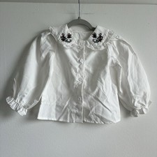 Girls 18-24M White Long Sleeve Button Blouse Embroidered Lace Collar Baby Blouse price