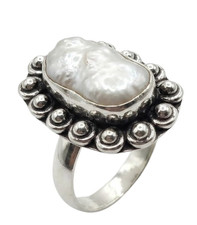 Pearl Natural Gemstone Antique Silver Plated Ring US Size-6.25 A 807 Pearl Ring price
