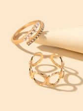 2pcs/set Gold Colour Hollow Wide Open Cuff Rings Elegant Pearl Band Party Gift Pearl Ring price