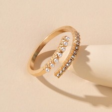Anniversary Wedding Jewelry Band Women Rhinestone Pearl Gold Finger Circle Ring Pearl Ring price