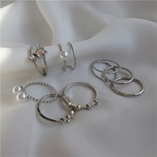 Luxurious Pearl Rings Set Elegant Beads Rhinestone Finger Jewellery 8pcs per set Pearl Ring price