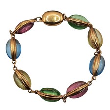 Swarovski VTG Pastel Crystal or Glass Bezel Bracelet 7.75" Gold-Tone Swarovski Bracelet price