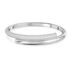 Swarovski Dextera Rhodium Plate Bangle Silver-toned Pave Crystal Medium Preloved Swarovski Bracelet price