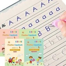 4 x Kids Magic Handwriting Reusable Calligraphy Copy Book Groove Practice Math Handwriting Notebook price