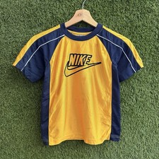 Vintage Y2K Nike Swoosh Kids Boys Jersey Shirt Yellow Blue Embroidered 2000s Boys' Jersey price