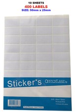 400 Self Adhesive Labels Stickers White Blank School Office  Tag 50mm x 25m Label price