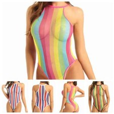 Ladies Striped Fishnet Swimsuit Swimwear Monokini Bikini See Through Bodysuit AU Monokini price
