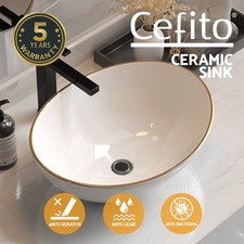 Cefito Bathroom Basin Ceramic Vanity Sink Hand Wash Bowl Gold Line 41x34cm Sinks price