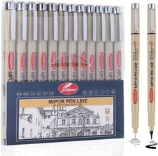 Micro Fineliner Drawing Art Pens: 12 Black Fine Line Waterproof Ink Set Artis... Technical Drawing and Graphic Pen price