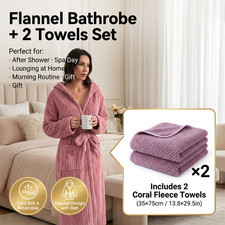 Women's Coral Fleece Hooded Bathrobe (S size) Set with 2 Pineapple Grid Towels - Towel & Dressing Gown Set price