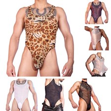 AU Men's Bodysuit Underwear Stretchy See Through Sleeveless Leotard Nightclub Men's Bodysuit price