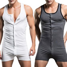 Mens Athletic Bodysuit Sport Fitness Jumpsuit Bodybuilding Workout U Neck AU Men's Bodysuit price