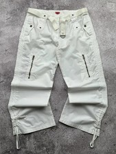 Y2K Cargo Capri Pants White Zip Pocket Belt Techwear Utility Men's Size 32 Men's Capri Trousers price