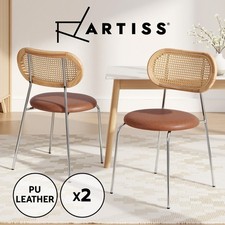 Artiss 2x Dining Chairs PU Leather Rattan Kitchen Lounge Cafe Accent Chair Brown Cafe & Canteen Chair price