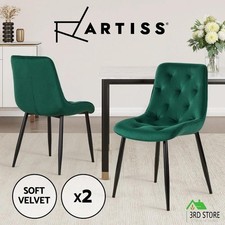 Artiss 2x Dining Chairs Retro Chair Cafe Kitchen Velvet Diamond Tufted Green Cafe & Canteen Chair price