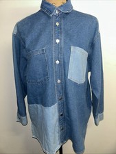 Sunny Girl Womens S/M Long Sleeve Denim Button Up Top Shirt Shacket Two Tone VGC Girls' Shirt price