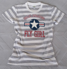 Vintage T-Shirt Fly Girl T Shirt Gray White Striped Top Pilot Baby Tee S Girls' Shirt price