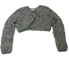 Girls size 10, Origami, fluffy grey knit / silver sequin bolero cardigan , EUC Girls' Bolero price