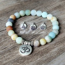 3D OM Lotus Matte Amazonite Stone Strand Bracelets Chakra Mala Women Bracelets Natural Stone Bracelets price