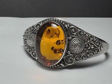 Suarti Sterling Silver 925 BA Bali Indonesia Genuine Amber Cuff Bracelet 37g Natural Stone Bracelets price