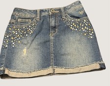 Justice Girls Denim Mini Skirt Size 12 | Y2K Rhinestone Studded | Discontinued Girls' Jeans / Denim Skirt price