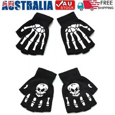 PAIR Mens SKELETON Bones Fingerless Adult Size GLOVES Half Finger Wool AU STOCK Men's Gloves price