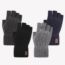 2x Winter Alpaca Wool Fingerless Gloves Thermal Mens Knitted Half Finger Mittens Men's Gloves price