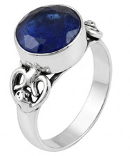 Blue Sapphire Natural Gemstone Antique Silver Plated Ring US Size-7 A 815 Sapphire Ring price