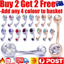 Double Gem Belly Bar Surgical Steel Button Navel Ring Gem Crystal Silver/Gold AU Sapphire Ring price