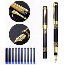 Fountain Pen Set, 2 Metal Pens with 50 Black and 50 Blue Ink Cartridges, 0.5mm Pen Cartridge & Ink price