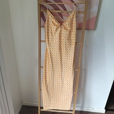Miss Shop Midi Slip Dress Orange Gingham Fruit Print Size 8 Satin Feel Strappy Slip Dress price