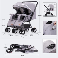 Double Stroller Sit & Lying Side By Side Two-way Foldable Twin Umbrella Stroller Pushchair-Pram Umbrella price