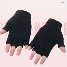 2x Winter Fingerless Gloves Open Finger Black Soft Warm Knitted Glove Unisex Unisex Gloves price