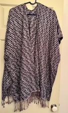 Lightweight Poncho Wrap With Fringe-One Size - Navy, White With A Touch Of Pink Poncho price